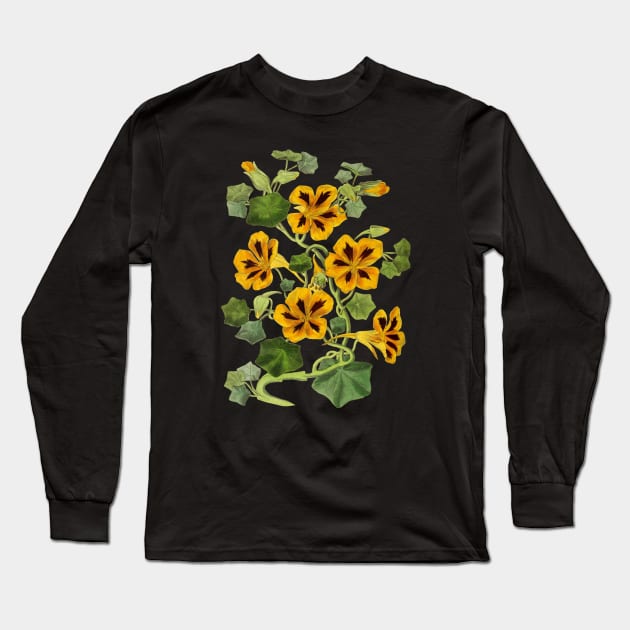 Nasturtium Flower Vintage Botanical Illustration Long Sleeve T-Shirt by Biophilia